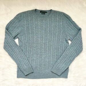 Lauren Ralph Lauren Seafoam Light Blue Cashmere Cable Knit Long Sleeve Sweater
